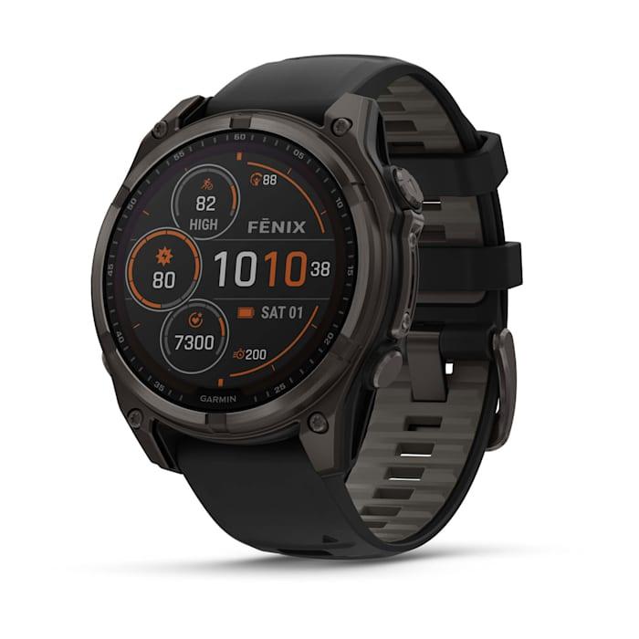 Fēnix® 8 - 47 mm, Solar, Sapphire, Titanio, Carbon Gray DLC con cinturino in silicone Black/pebble grey