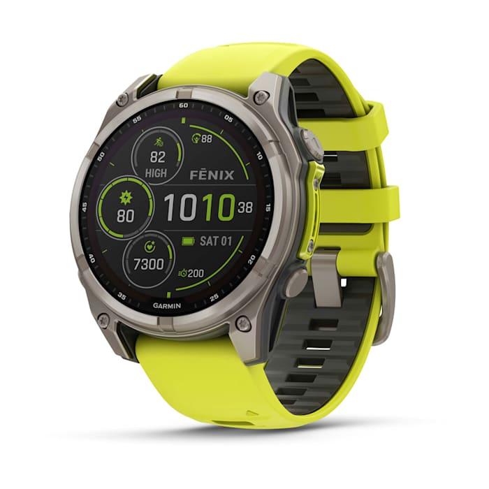 Fēnix® 8 - 47 mm, Solar, Sapphire, Titanium con cinturino Amp yellow/graphite in silicone