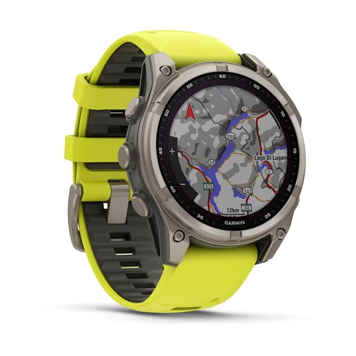 Fēnix® 8 - 47 mm, Solar, Sapphire, Titanium con cinturino Amp yellow/graphite in silicone