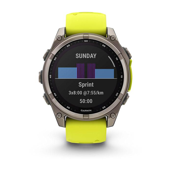 Fēnix® 8 - 47 mm, Solar, Sapphire, Titanium con cinturino Amp yellow/graphite in silicone