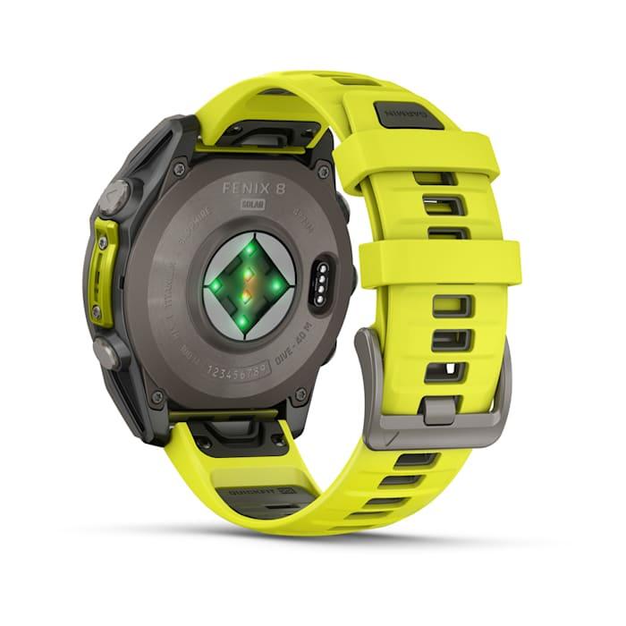 Fēnix® 8 - 47 mm, Solar, Sapphire, Titanium con cinturino Amp yellow/graphite in silicone
