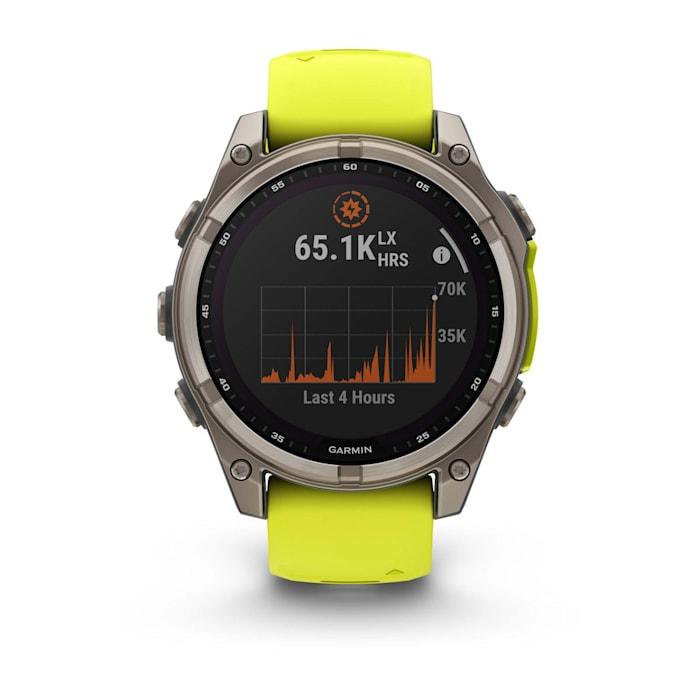 Fēnix® 8 - 47 mm, Solar, Sapphire, Titanium con cinturino Amp yellow/graphite in silicone