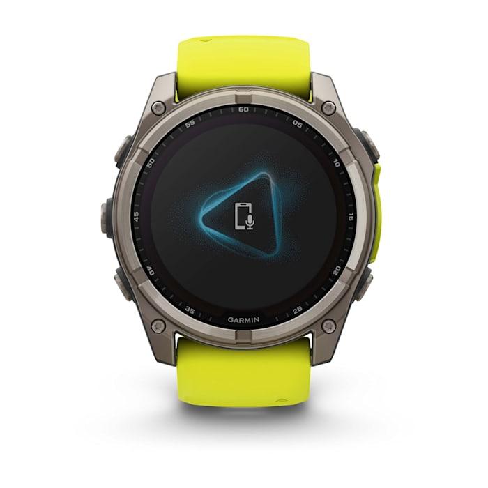 Fēnix® 8 - 51 mm, Solar, Sapphire, Titanium con cinturino Amp yellow/graphite in silicone