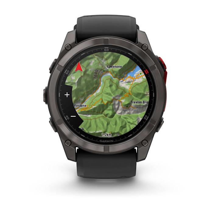 Fenix 8 – 51 mm, MicroLED, Sapphire, Titanio, Carbon Gray DLC con cinturino in silicone Black/pebble grey