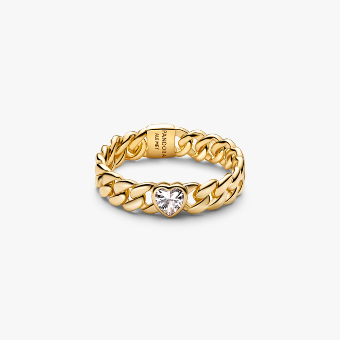 Anello Catena Maglia Cubana con Cuore