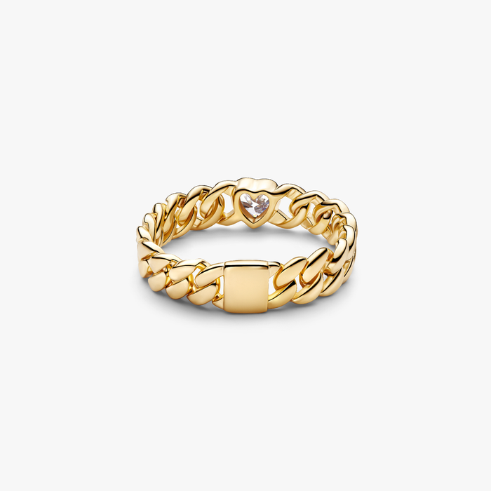 Anello Catena Maglia Cubana con Cuore