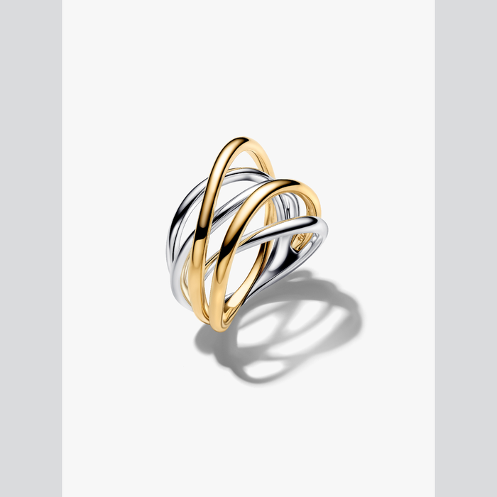Anello Linee Intrecciate Bicolore