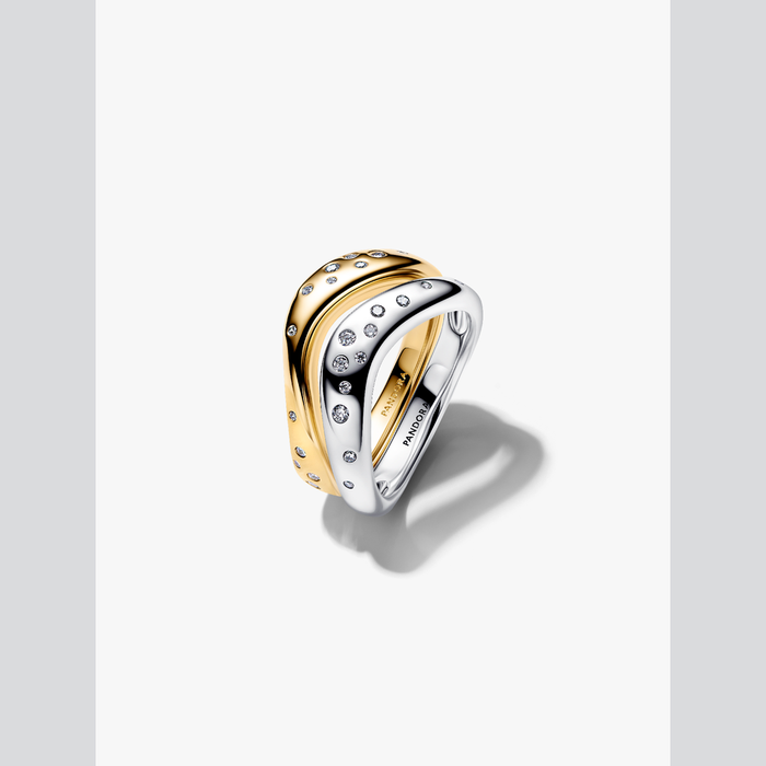 Anello Linea Sinuosa Divisibile Bicolore con Pietre Luminose