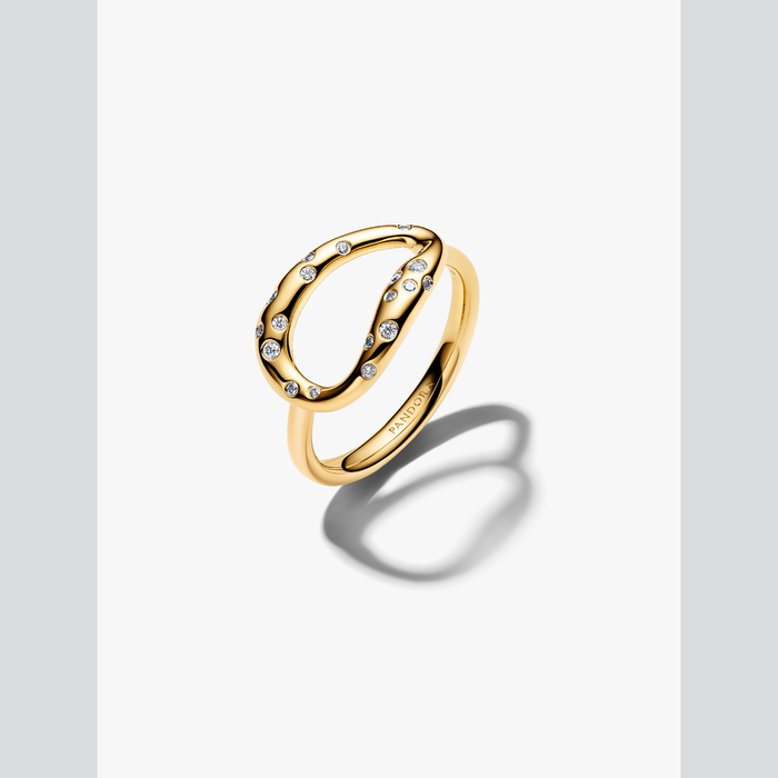 Anello Ovale Linea Sinuosa con Pietre Luminose