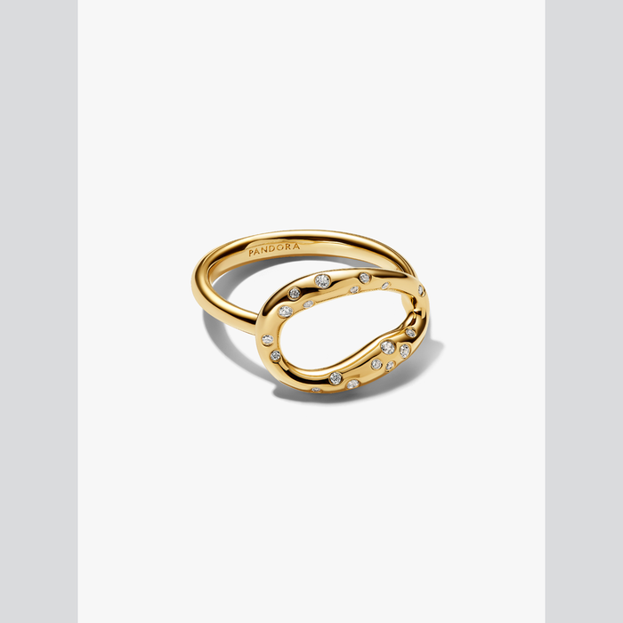 Anello Ovale Linea Sinuosa con Pietre Luminose