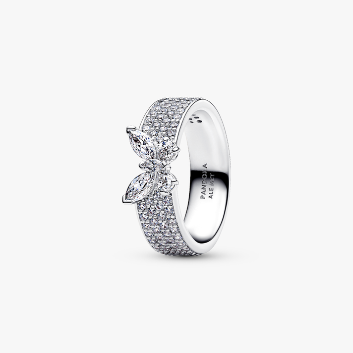 Anello Fascia Pavè con Farfalla Luminosa