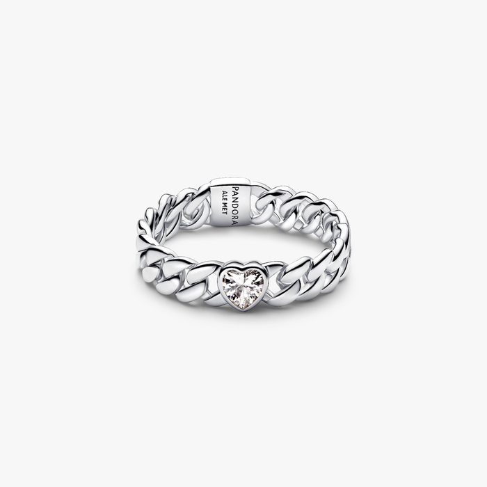 Anello Catena Maglia Cubana con Cuore
