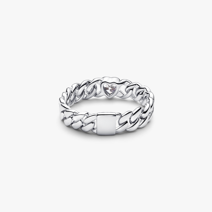 Anello Catena Maglia Cubana con Cuore