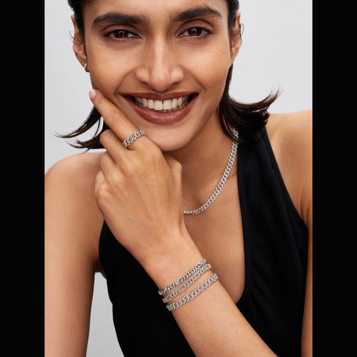Bracciale Catena Maglia Cubana Pavè con Ovali