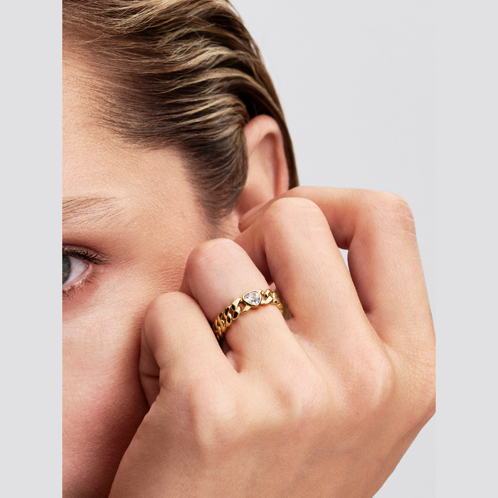 Anello Catena Maglia Cubana con Cuore