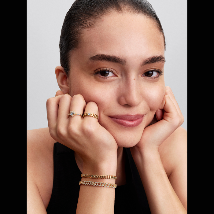 Anello Catena Maglia Cubana con Cuore