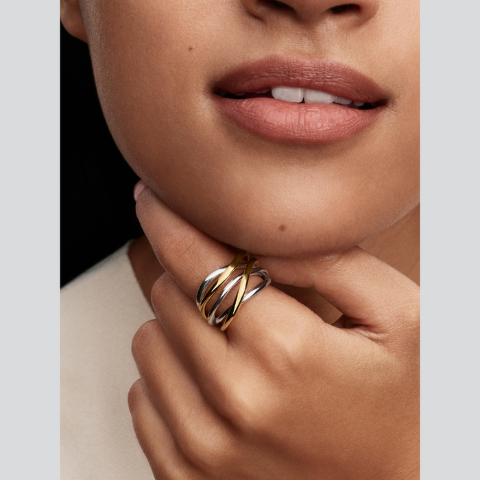 Anello Linee Intrecciate Bicolore