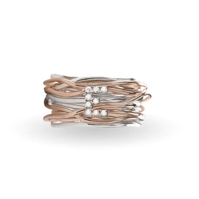 Filodellavita 13 fili in Argento 925 e Oro Rosa 9kt e iniziale con Diamanti