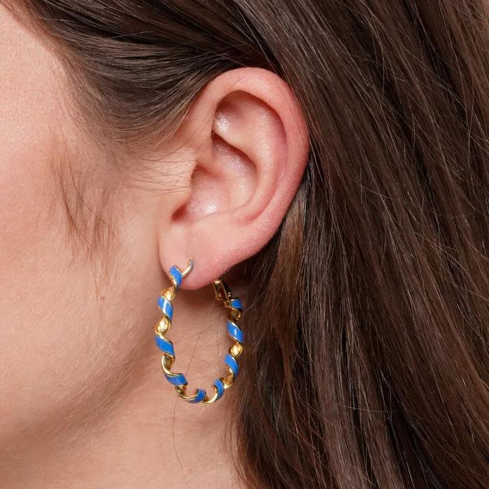 Orecchini in Acciaio cerchio smaltato blu