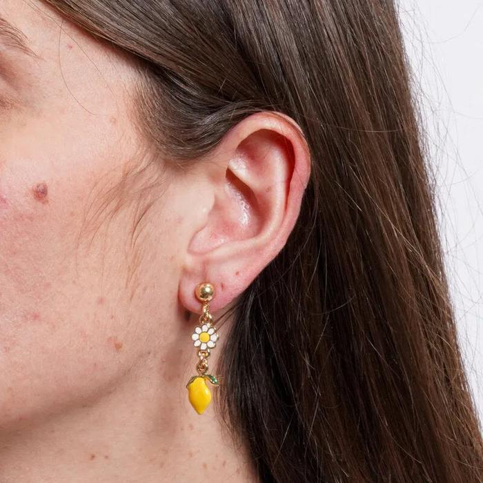 Orecchini in Metallo a forma di limone con margherita
