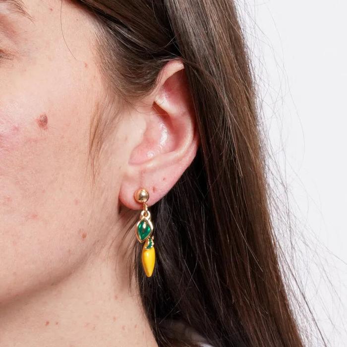 Orecchini in Metallo pendenti a forma di limoni con foglia verde