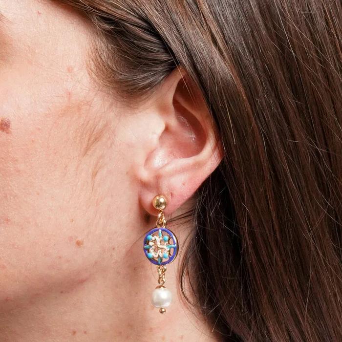 Orecchini in Metallo maioliche blu e azzurre