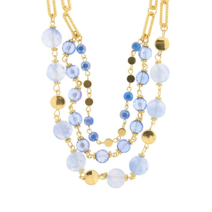 Collana in Metallo multifilo con cristalli blu
