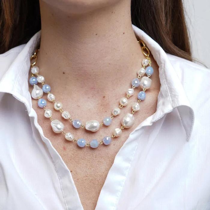 Collana in Metallo con doppio giro di perle e cristalli