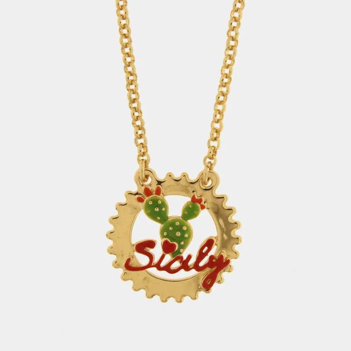 Collana in Metallo con scritta Sicily e Fico