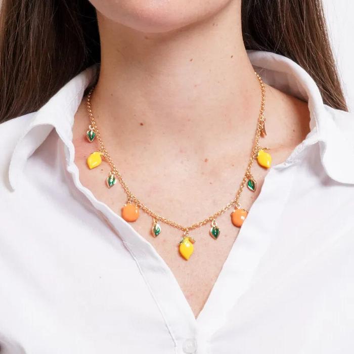 Collana in Metallo con charm a forma di limoni, arance e foglie
