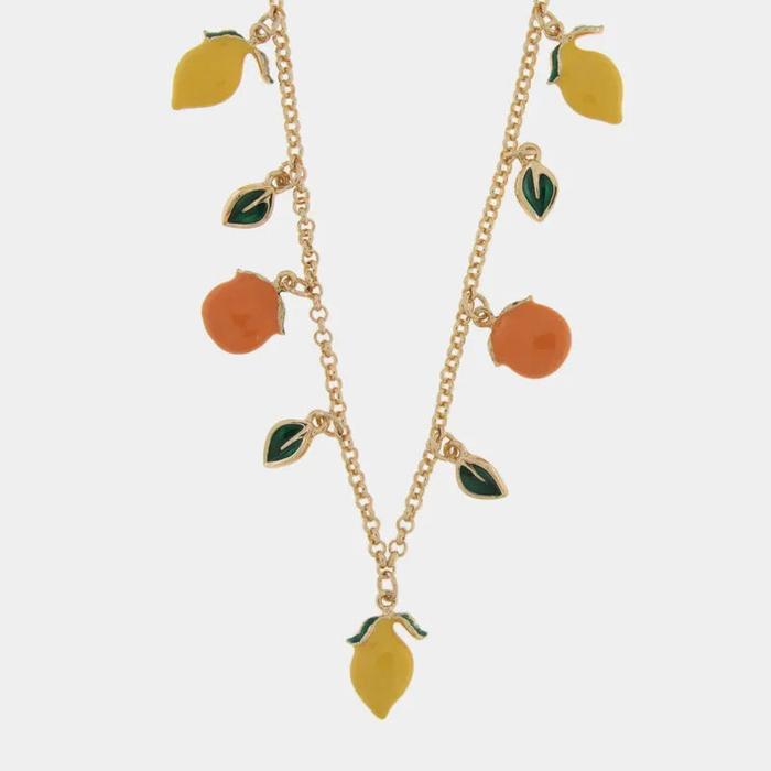 Collana in Metallo con charm a forma di limoni, arance e foglie