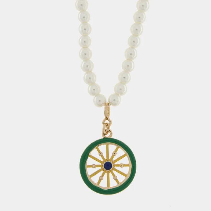 Collana in Metallo con sfere e ruota verde