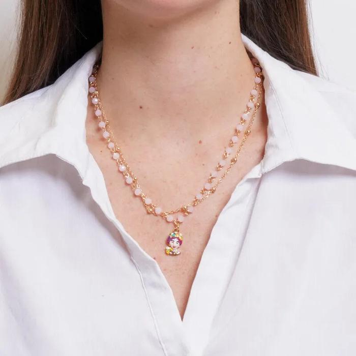 Collana in Metallo multifilo con perline rosa
