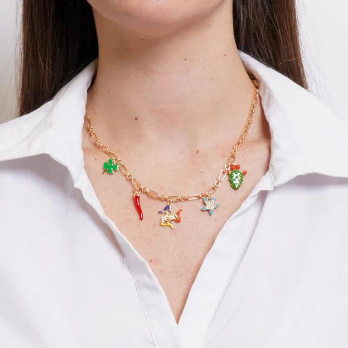 Collana in Metallo con ciondoli fico d'india e trinacri