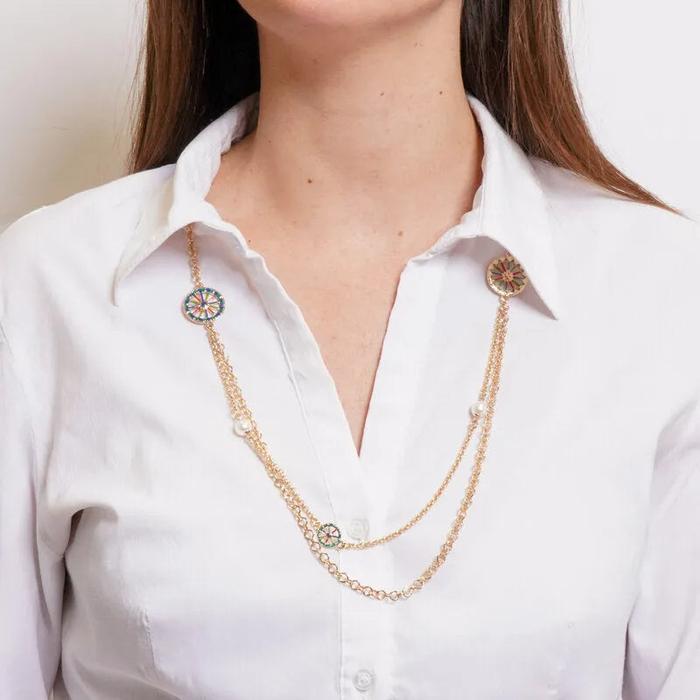 Collana in Metallo multifilo con sfere bianche