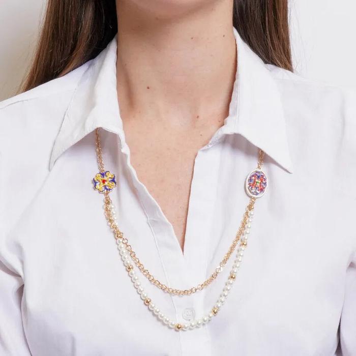 Collana in Metallo multifilo con maioliche