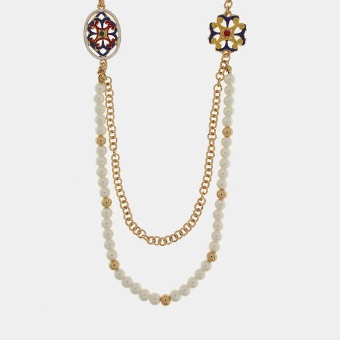 Collana in Metallo multifilo con maioliche