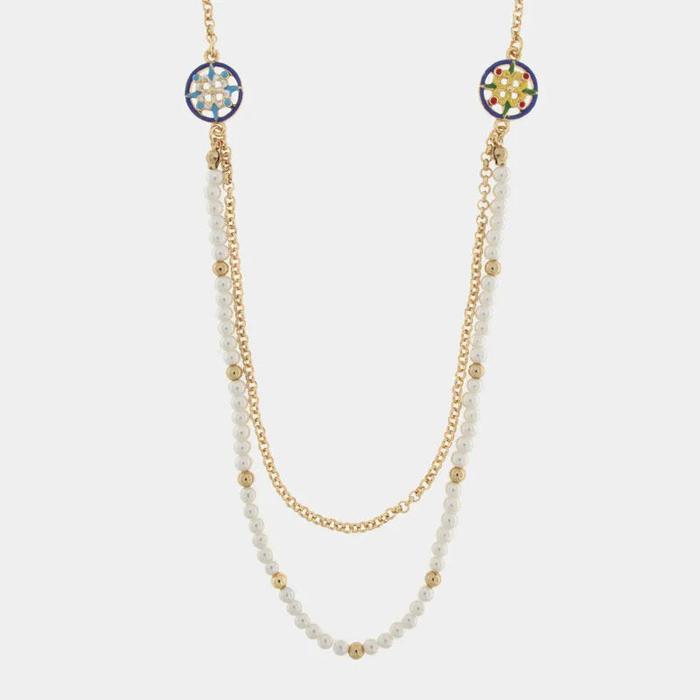 Collana in Metallo multifilo con sfere e maioliche multicolore