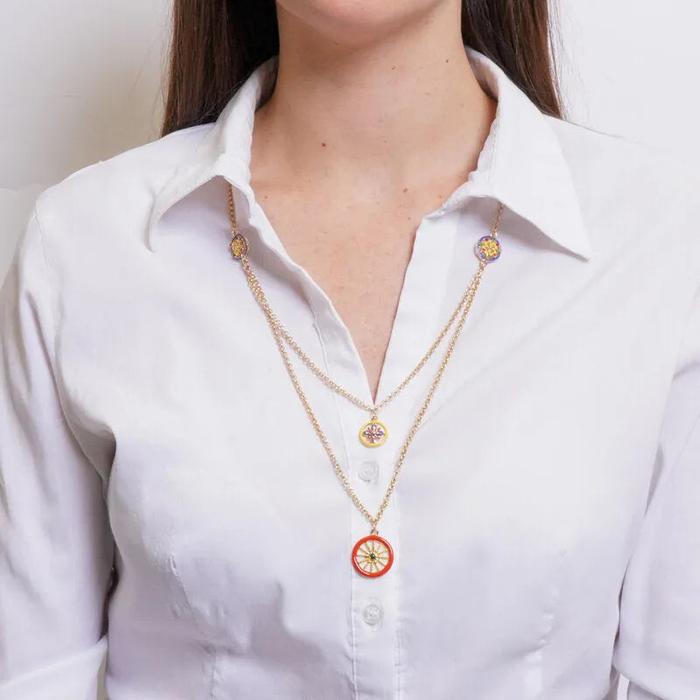 Collana in Metallo con ruota di carro e maiolica