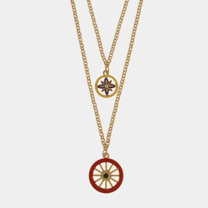 Collana in Metallo con ruota di carro e maiolica