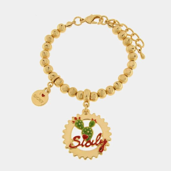 Bracciale in Metallo con scritta Sicily e Fico