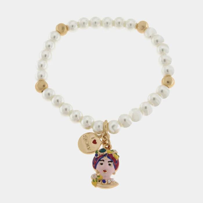 Bracciale in Metallo elastico con sfere bianche