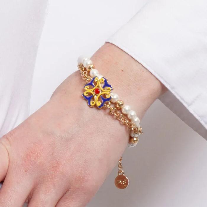 Bracciale in Metallo multiflo con sfere bianche
