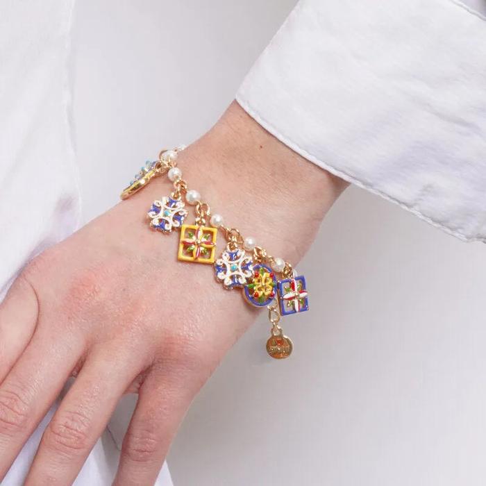 Bracciale in Metallo con ciondoli pendenti maioliche siciliane