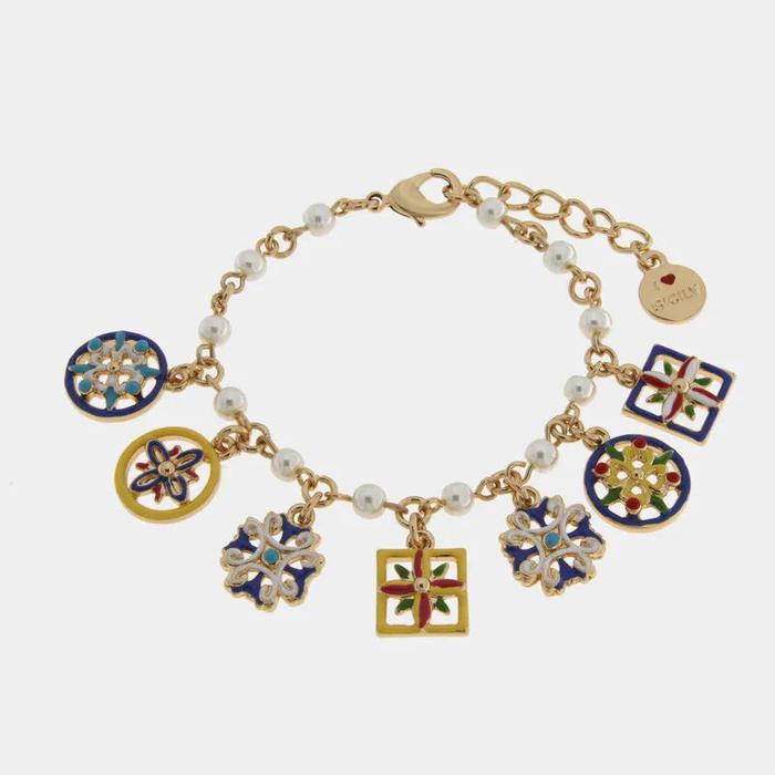 Bracciale in Metallo con ciondoli pendenti maioliche siciliane