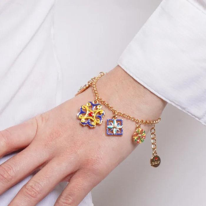 Bracciale in Metallo con ciondoli maioliche siciliane smaltate