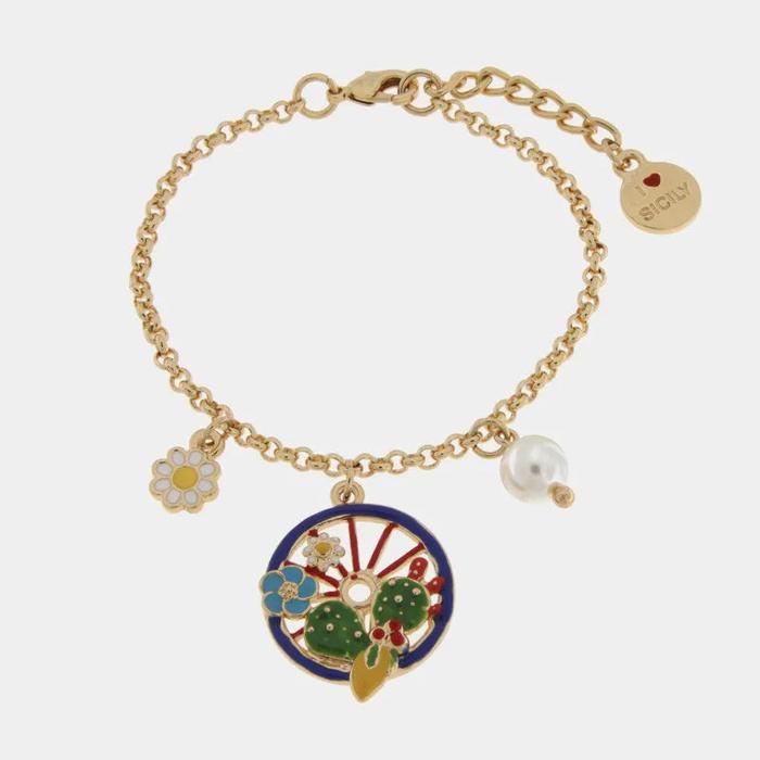 Bracciale in Metallo con ciondoli pendenti ruota e limoni