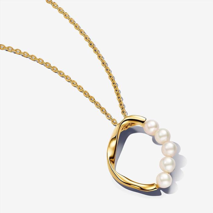 Collana Cerchio Linea Sinuosa con Perle d'Acqua Dolce Coltivate