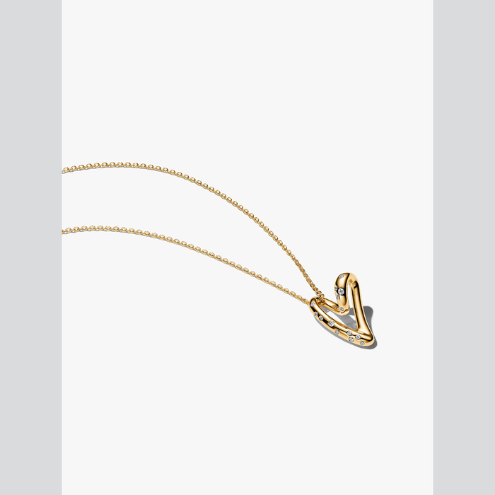 Collane e Pendenti Collana Cuore Linea Sinuosa con Pietre Luminose