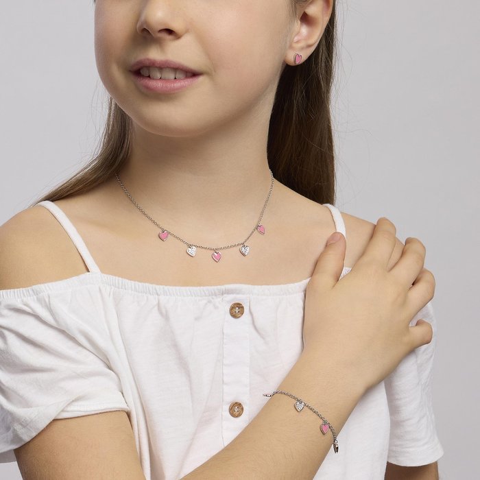 Bracciale in argento con cuori pendenti MON AMOUR